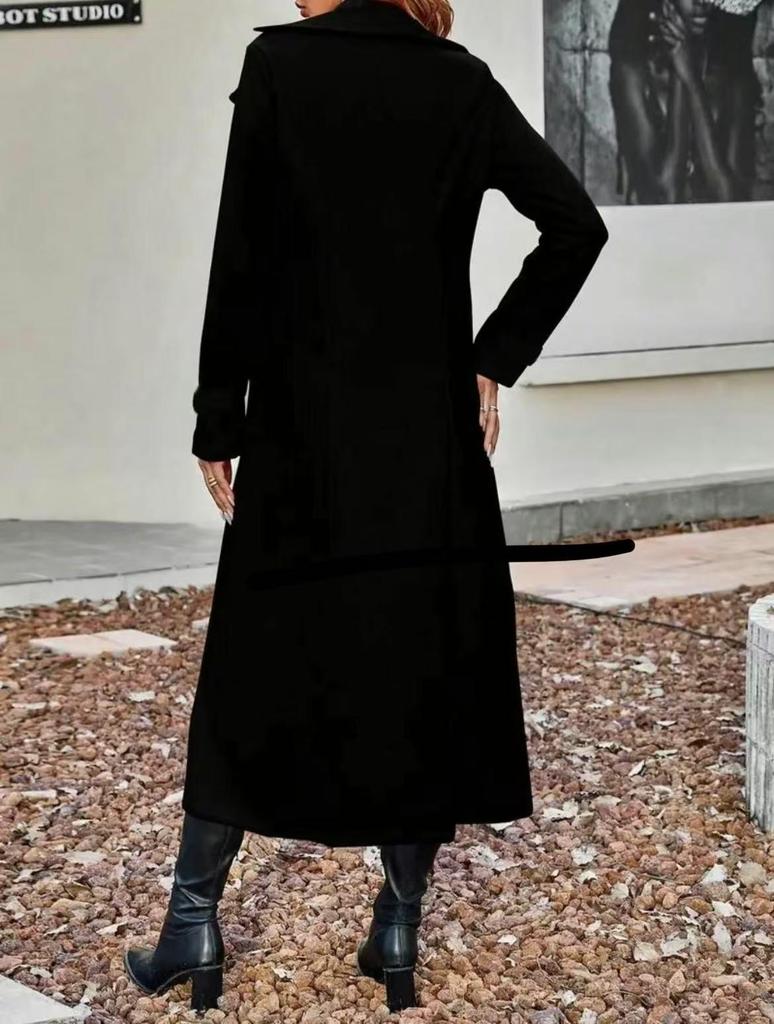 European-American Slimming Double-Breasted Mid-Length Wool Coat with Cinched Waist and Lapel 2025