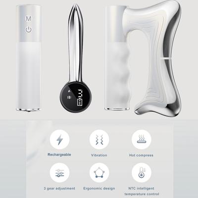 2025 New Electric Heating Fascia Knife Muscle Relaxation LCD Vibration Massager Warm Body Lifting Blade Comb Massage Tool