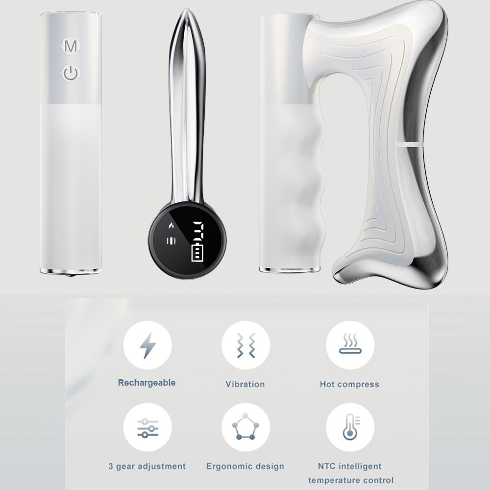 2025 New Electric Heating Fascia Knife Muscle Relaxation LCD Vibration Massager Warm Body Lifting Blade Comb Massage Tool