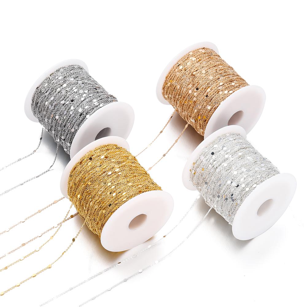1/2Meter 1.2-1.8mm Gold Color Copper Chain with Sequins Necklace Chain Findings for DIY Jewelry Making Components Craft Supplies