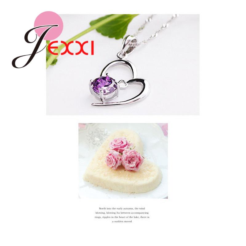 925 Sterling Silver Jewelry Sets Romantic Lovely CZ Crystal Necklace Pendant Earrings for Women Valentines Day Wedding