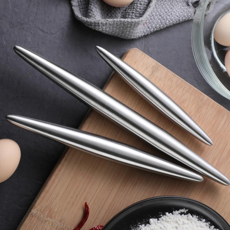 1Pc Stainless Steel Rolling Pin Kitchen Utensils Dough Roller Bake Pizza Noodles Cookie Dumplings Making Non-stick Baking Tool