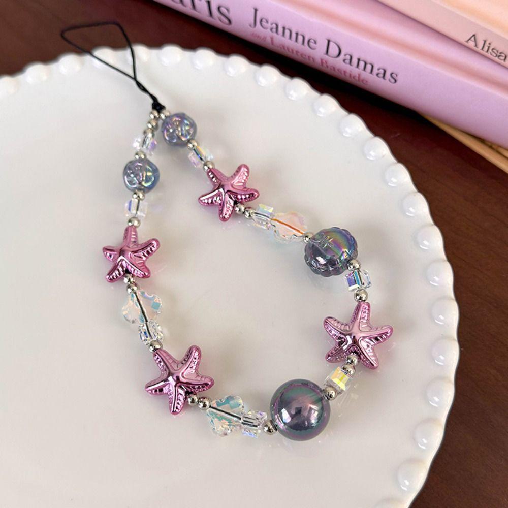 

Short Pentagon Stars Mobile Phone Chain Anti-lost Colorful Ball Beaded Phone Strap DIY Decor чорний