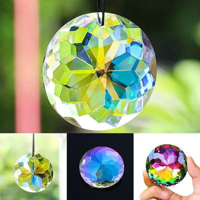 Rainbow Catcher 60MM Mandala Suncatcher Clear DIY Crafts Mandala Crystal Pendant Flower Faceted Round Crystal Prisms Home Decor