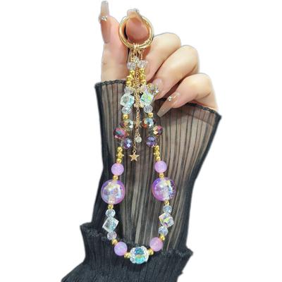 Pour Chaîne de Téléphone Portable en Cristal de Luxe Léger, Chaîne Courte de Poignet à Perles, Pendentif Papillon Tendance, Feuille d'Or, Lanière Faite Main