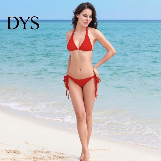 Beachwear Swimsuit Women Bikini Set, Side Tie Bottoms, Adjustable Waist Halter Neck Shaping Top Triangle Cup Design, Lightweight Wire-Free for Summer