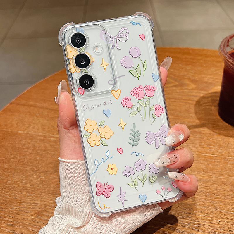 Little Flower Pattern Clear Phone Case For Samsung Galaxy S26 S25 S24 S23 Ultra S22 Plus S21 S24 S25 FE Shockproof Soft Cover