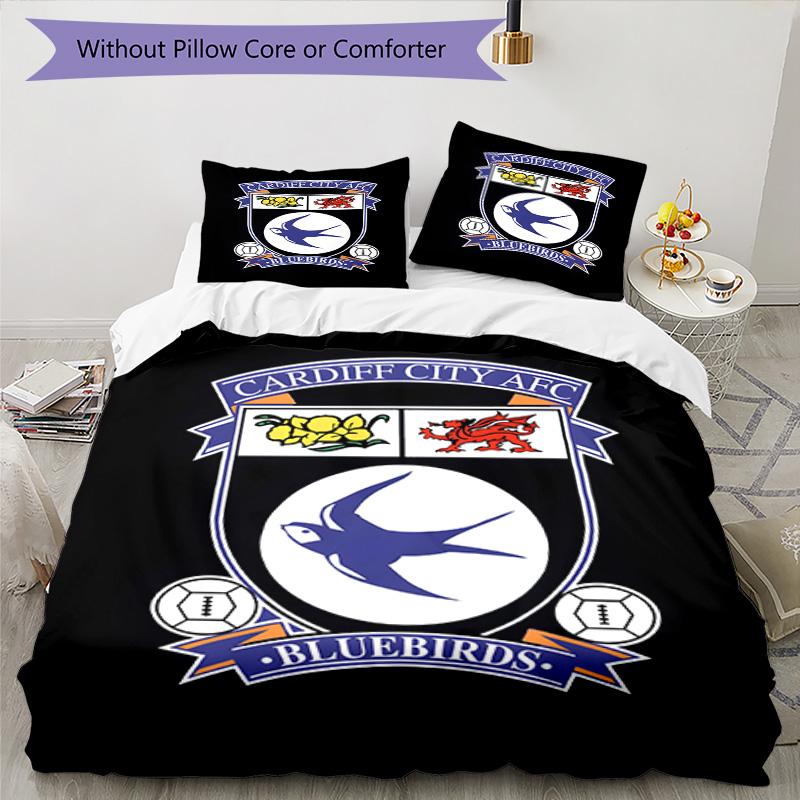 Cardiff Fc Crest Printed Pattern Duvet Cover Set – Includes 1 Duvet Cover and 2 Matching Pillowcases Bedroom Decor Christmas Gifts