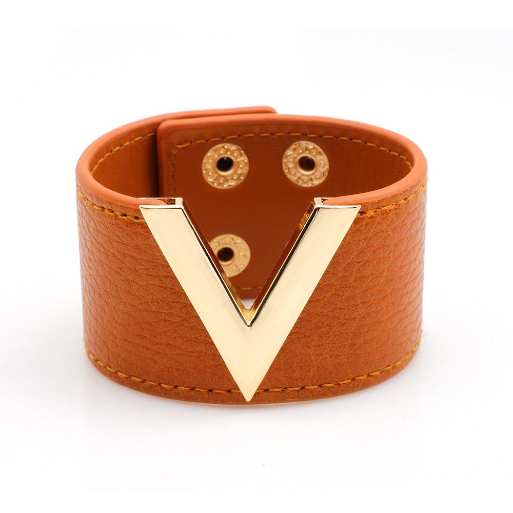 European & American Fashion PU Leather Women's Bracelet with Bold V Design