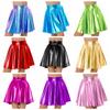 Women High Waist Flare Skirt Glossy Metallic Shiny Ruffle Party Dancewear Club Stage Costume Skirt