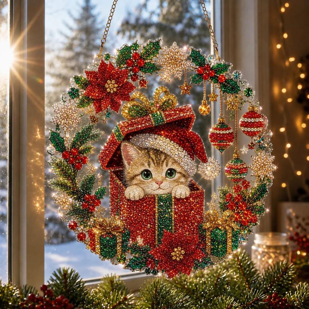 Christmas Carousel Diamond Art Hanging Ornament 5D DIY Pearl Diamond Painting Acrylic Pendant Xmas Tree Window Hanging Decor