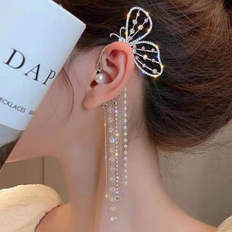 Korean Fashion Butterfly Ear Cuff with Pearl & Crystal Rhinestones