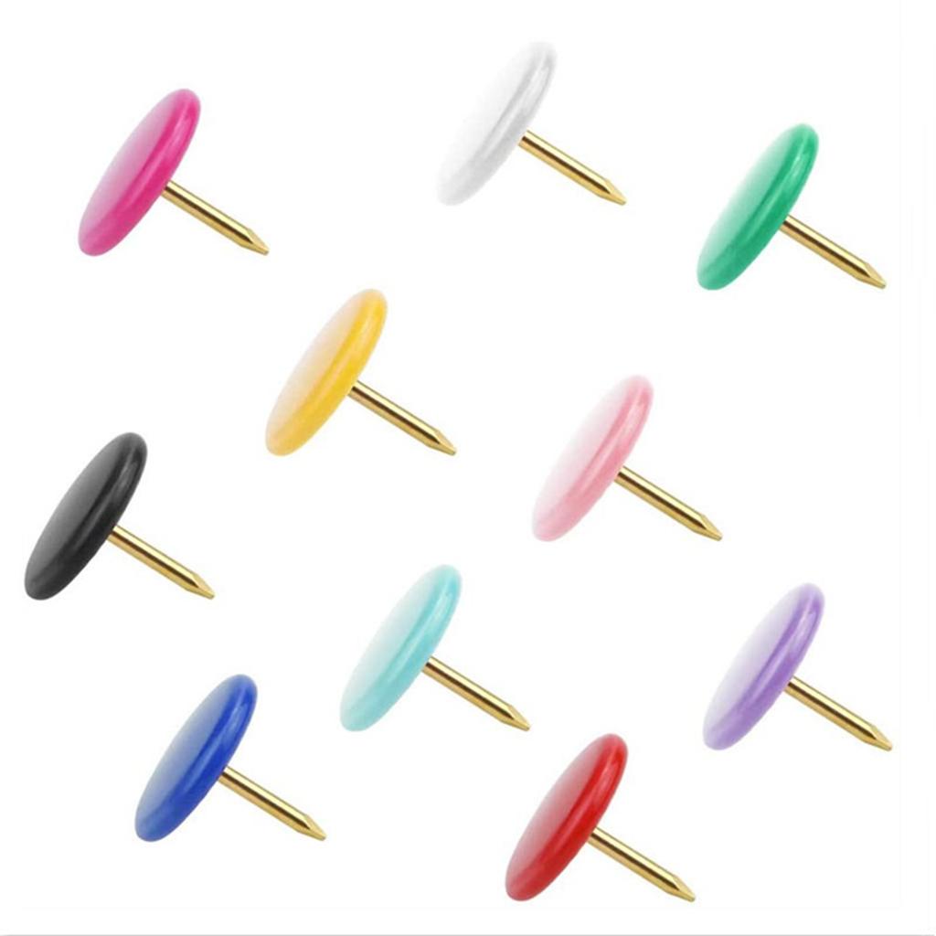 100pcs Colored Flat Thumb Tacks Roundness Plastic and Metal Flat Thumb Tacks for Office School & Personal Use