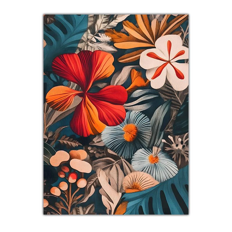 Boho Tropical Plant Wall Art, Vintage Jungle Leaves Canvas Painting, Botanical Poster Prints for Living Room Bedroom Wall Decor