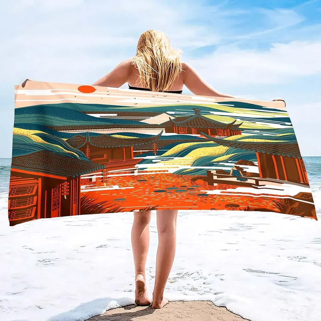 Oversized Microfiber Sand Free Towels Pool Beach Towels Quick Dry Beach Towel Chinese Style Beach Towel for Women and Men