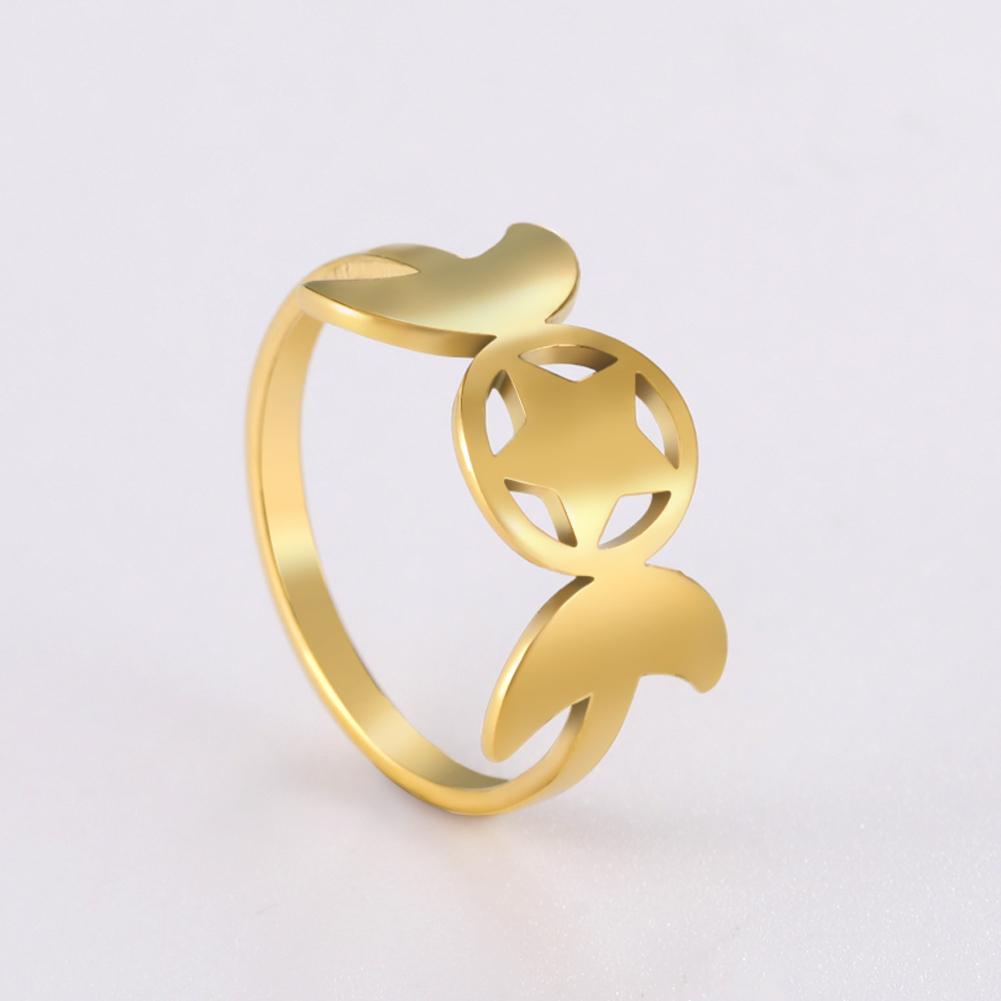 Dawapara Triple Moon Goddess Ring Ancient Greek Mythology Wicca Pentagram Ring Protection Amulet Stainless Steel Jewelry