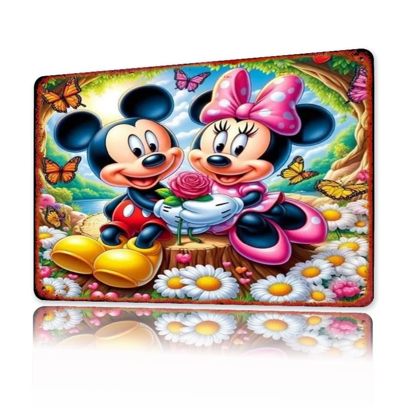 8x12 Inch Disney Mickey and Minnie Mouse Romantic Garden Metal Wall Art – Vibrant Iron Decorative Sign for Bedroom, Cafe, School