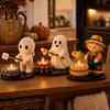 Decorative Resin Ghost Ornaments Halloween Campfire Tealight Holder, Mummy Scarecrow Cozy Home Atmosphere Accessories Candle Stand for Desk,