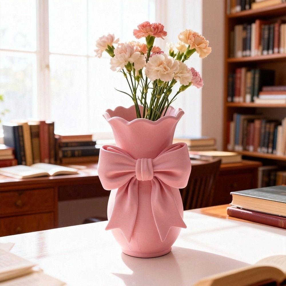 Twisted Design Pink Bow Flower Vases 3D Printed Decorative Vase Office Tabletop Ornaments