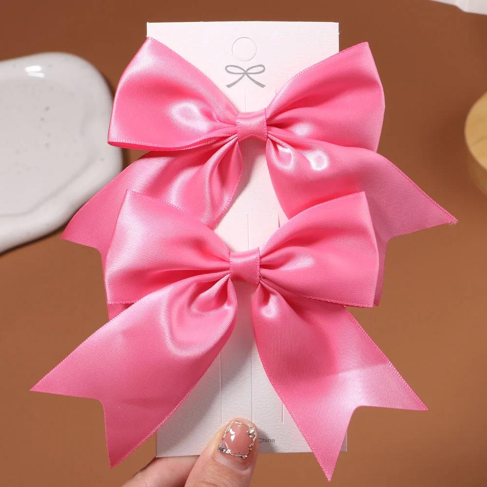 2/3Pcs/Set Lovely Solid Color Ribbon Bows Hair Clip for Kids Girls Hairpins Barrettes Handmade Headwear Baby Hair Accessories
