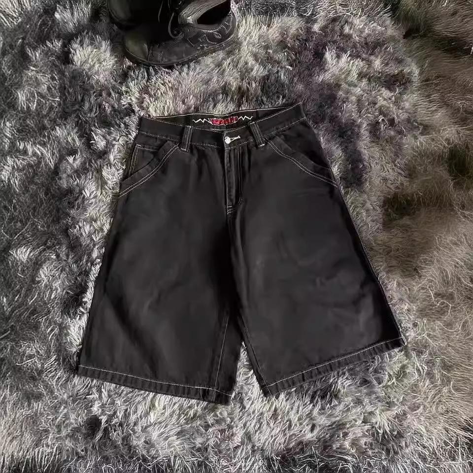 Men's Y2K Retro Hip Hop Embroidered Denim Shorts - High Waist, Casual & Versatile.