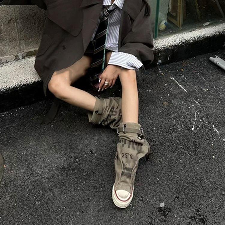 Mode Damen Canvas Sneakers Flats Designer Mid Calf Schneestiefel Modeschuhe Frau 2024 Trend Neue Winter Punk Chelsea Boots Damenschuhe