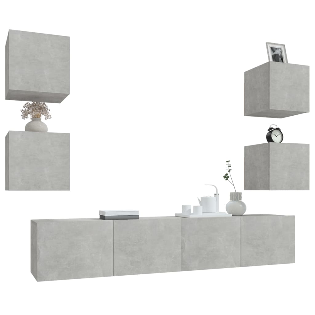 6 Piece TV Cabinet Set Concrete Grey Particleboard