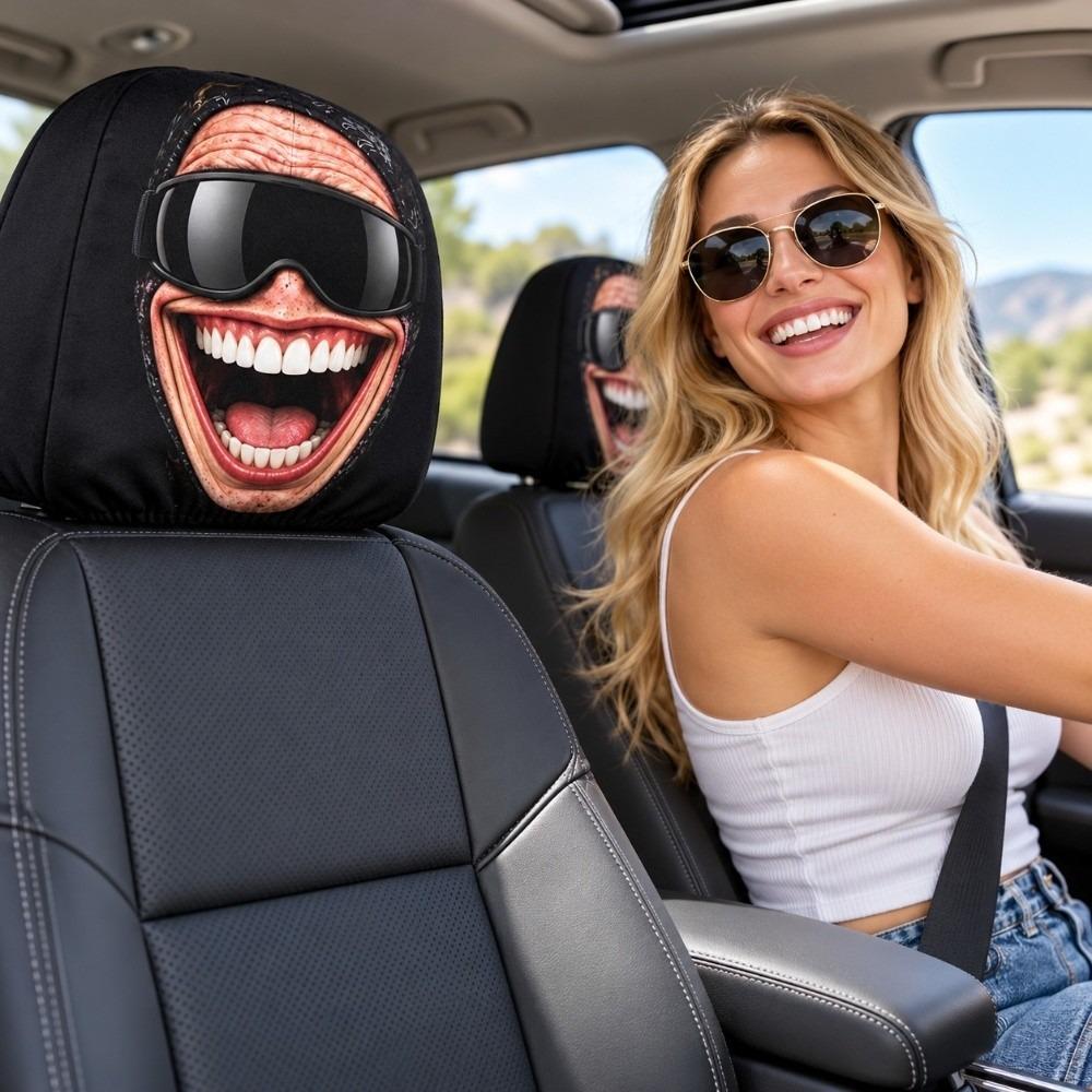 Funny Face Print Car Seat Cover Double Sided Car Pillowcase New Car Seat Headrest Universal