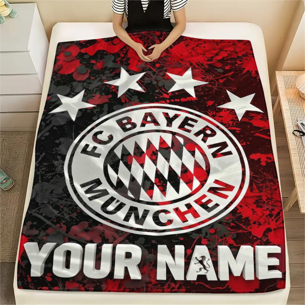 1PC Custom Name FC Bayern Munich Patterned Flannel Blanket Suitable For All Seasons for Home Decor Warmth and Comfort Gifts Holiday Present_xia