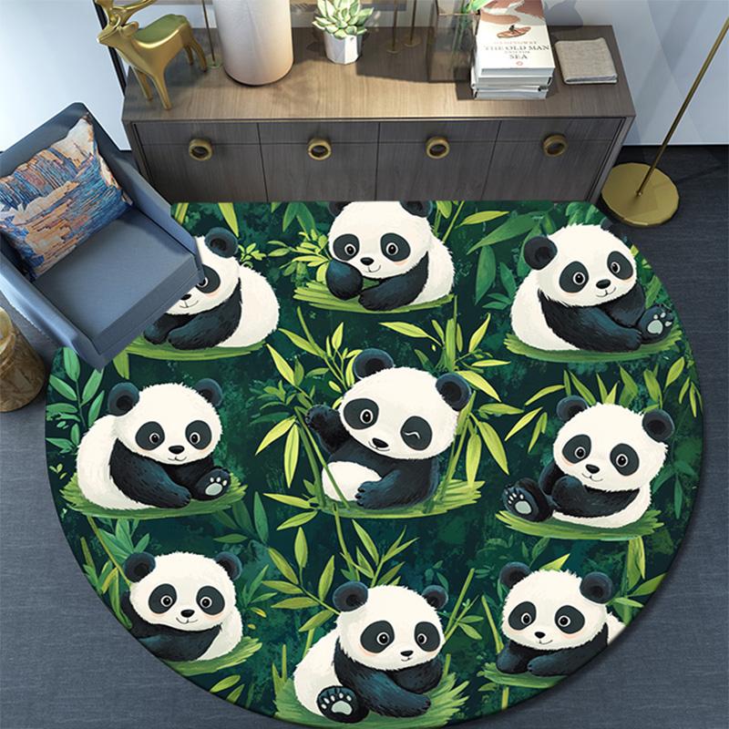 Pandas Round Area Rug,Carpet Rug for Living Room Bedroom Sofa Playroom Decor,Non-slip Floor Mat