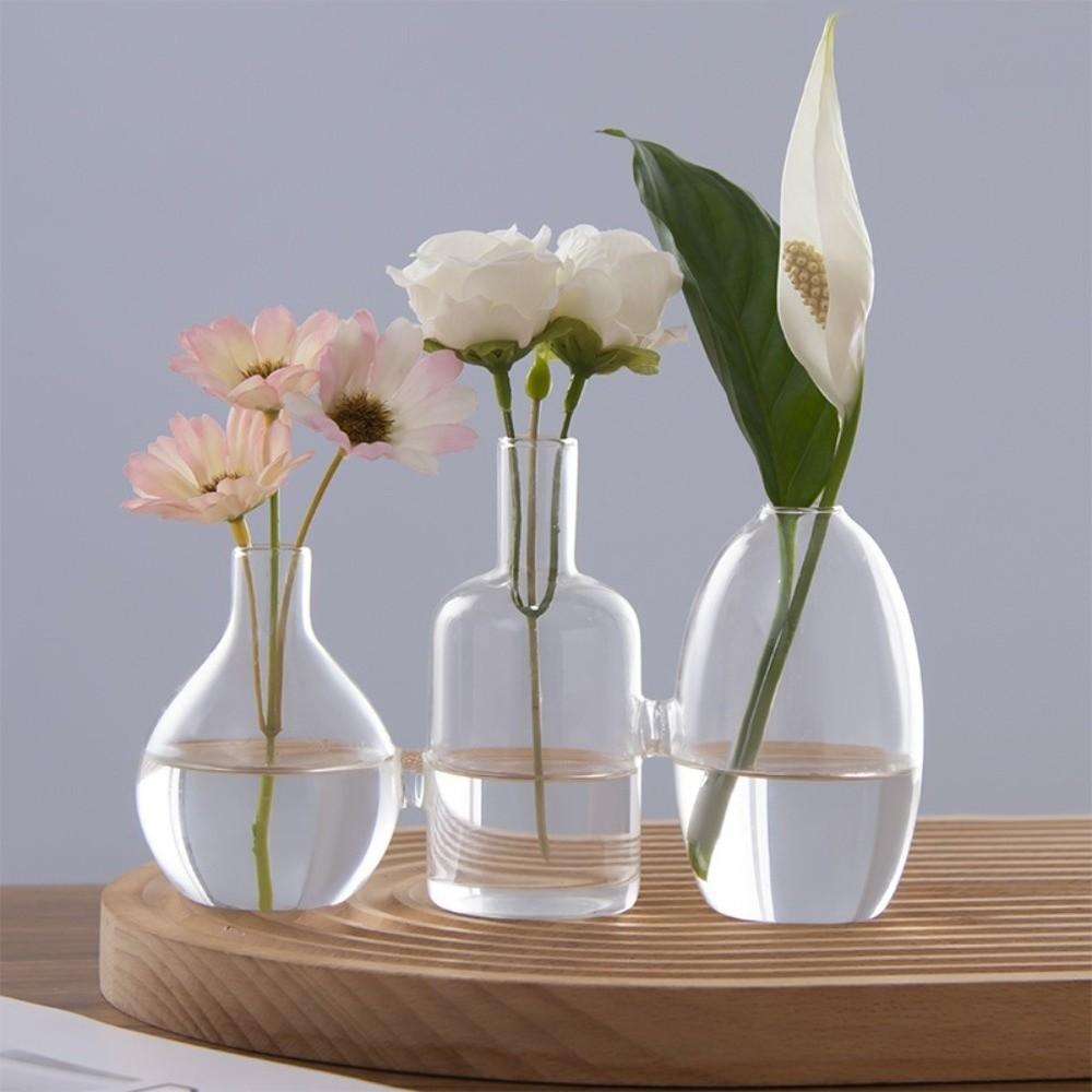 Transparent Glass Vase Triple Connected Floral Bottle Hydroponic Vase Flower Holder Minimalist Plant Terrarium
