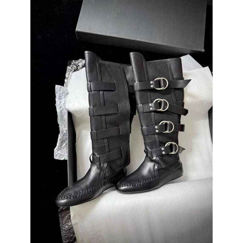 Cowhide version~ Inner heightening belt buckle boots women's new fashion catwalk knight boots versatile Spice Girl fashion boots