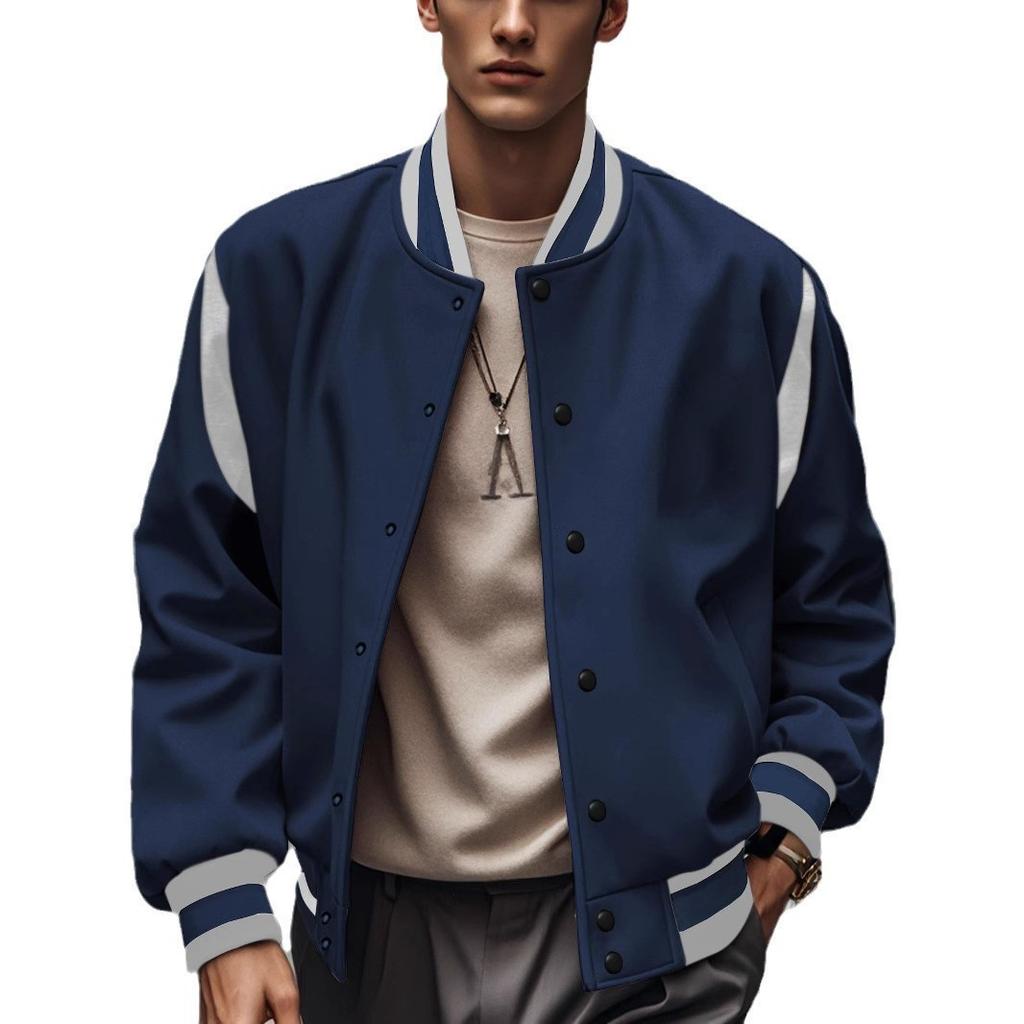 Baseball Uniform Sweatshirt Autumn and Winter Plus Velvet Spliced Single Row Four-button Flight Jacket