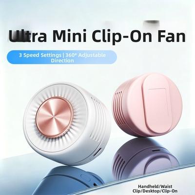 Bladeless Personal Cooling Clip Fan Rotatable Handheld Air Cooler  Indoor Outdoor Use