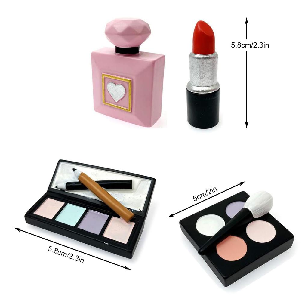Make-up Tortenaufsatz 4er-Pack, Harz Kosmetik Lippenstift Parfümflasche Lidschatten Rouge Make-up Torte Dekoration Geburtstagsparty Zubehör