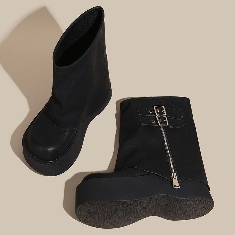 

Medium tube pants tube boots women s new western boots thick heel thick sole retro short boots Martin boots, small size 333 34 чорний