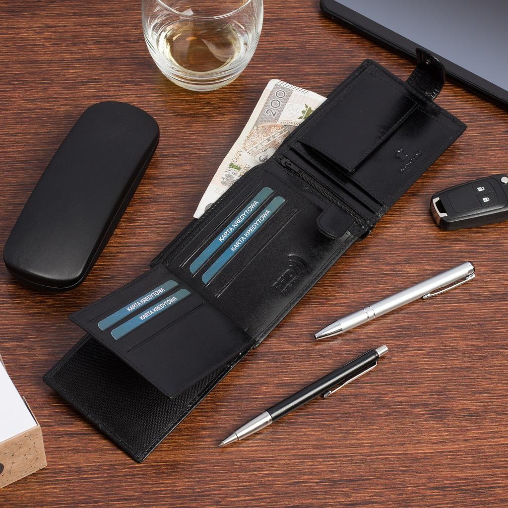 Portfel skórzany męski włoska skóra naturalna licowa premium klasyczny RFiD poziomy Beltimore G08