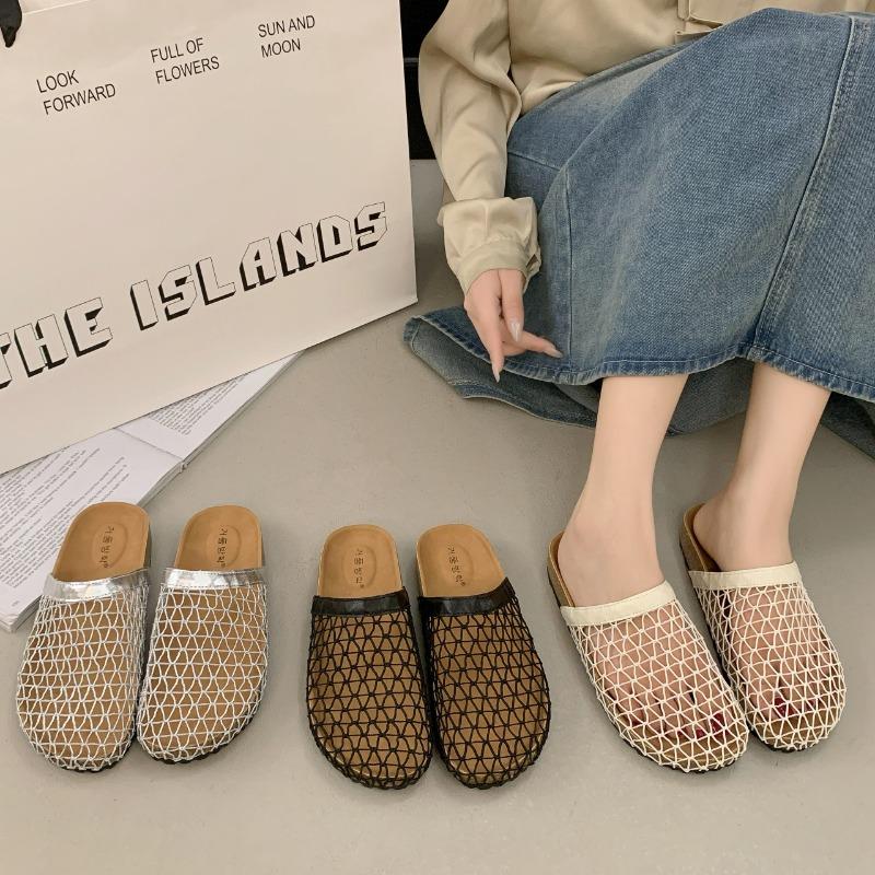 Hollow woven half slippers women's summer new mesh sandals fishing net breathable bag head sandals