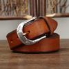 Men's Leather Belt Amekaji American Retro Manual Thickened First Layer Cowhide Stainless Steel Buckle Genuine Leather Belt Men's