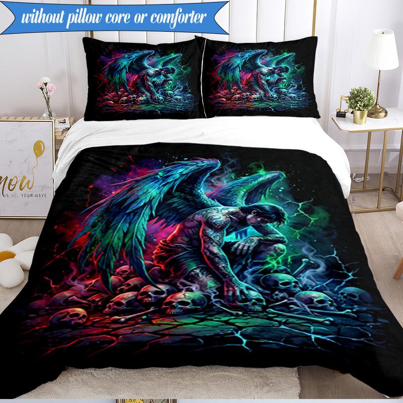 3PCS Ethereal pink Angelic skull Bedding Set,Including 1pc Duvet Cover And 2pcs Pillowcases Perfect for Bedroom, Dormitory, Fan Christmas gift