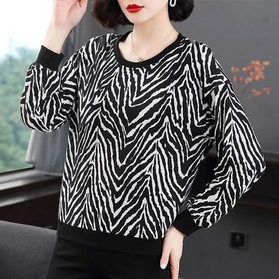 Round Neck Pullover Sweatshirt for Women New Spring and Autumn Loose and Versatile Printed Bottoming Shirt Top