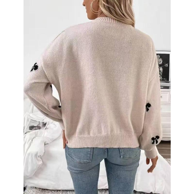 Butterfly Knot Jacquard Knitted Sweater, Autumn Women's Minimalist Design, Women's Sweater