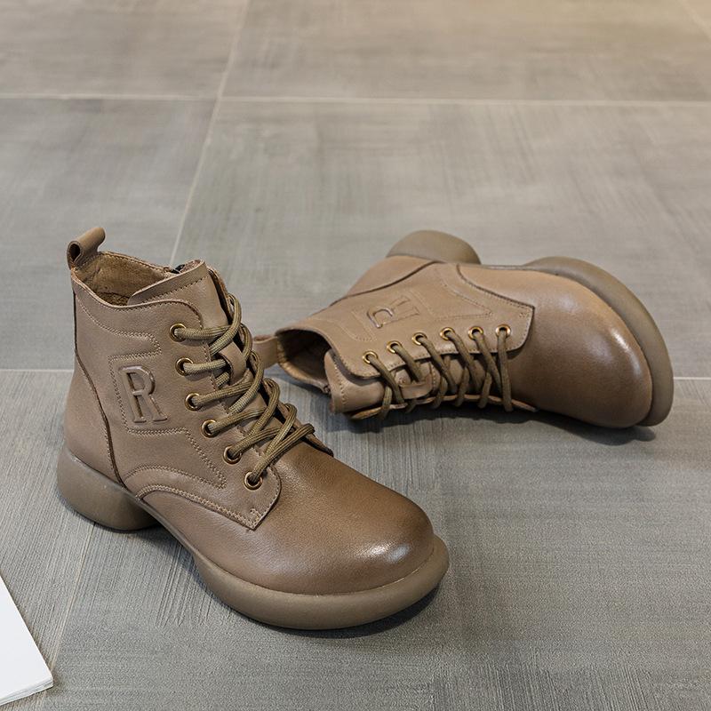 The first layer of cowhide Martin boots for women's 2025 autumn and winter new leather lace-up casual versatile short leather boots for women