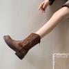Maillard Brown Boots Women's Summer Western Cowboy Boots 2025 New Retro Thick Heel Martin Boots Knight Boots