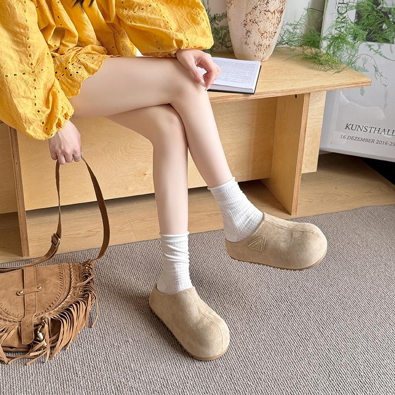 Thick-soled Bag Head Half Slippers Women's Inner Height-increasing Single Shoes Autumn New Internet Celebrity Big Head One Pedal Lazy Shoes Casual Sho