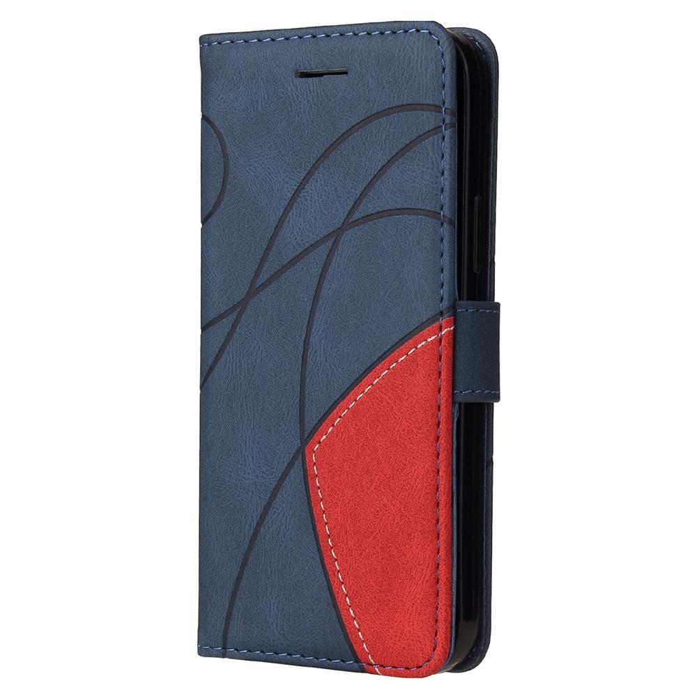 For iPhone 15 Leather Case Wallet Stand Color Splicing Phone Cover