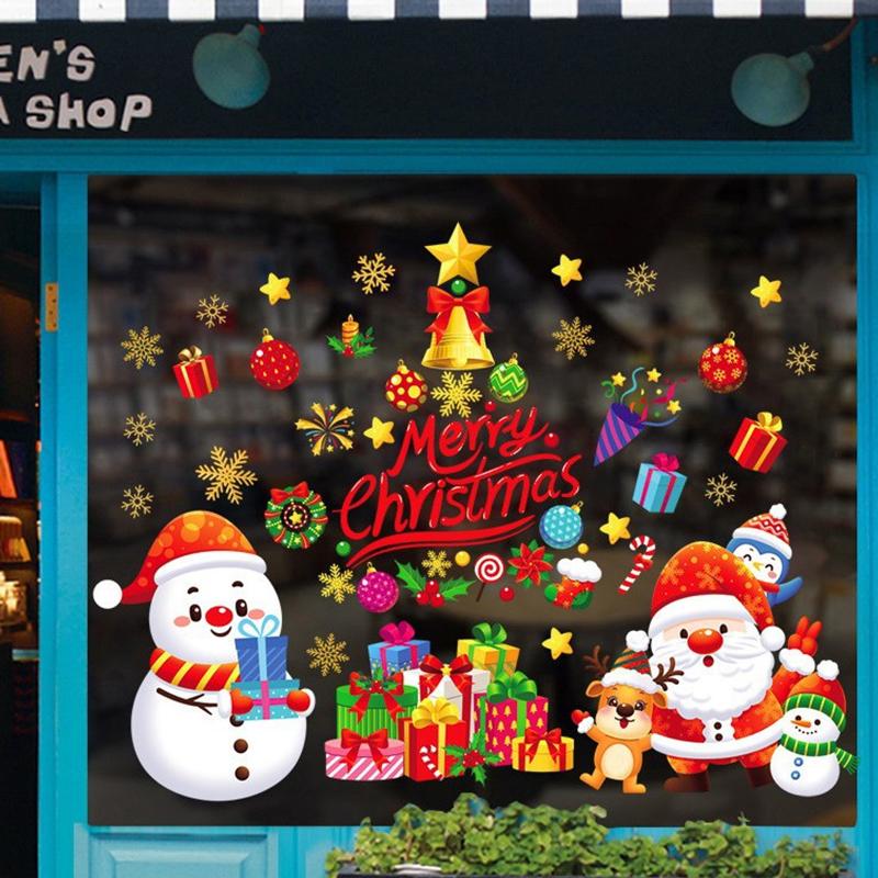 Christmas Snowman Snowflake Santa Claus Home Party Decoration Stickers Electrostatic Glass Window Wall Decals New Year