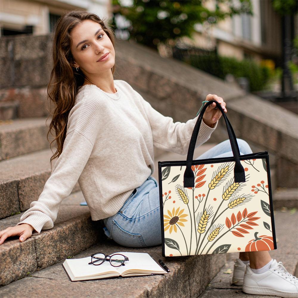 Autumn Print Tote Bag Large Capacity Casual Canvas Handbag For Daily Use