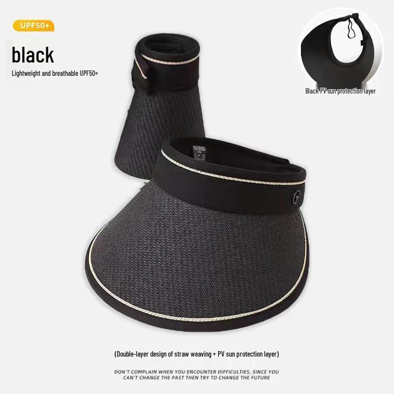 

Women s UV-Protective Foldable Straw Sun Hat with Face Cover and Large Brim Adjustable чорний