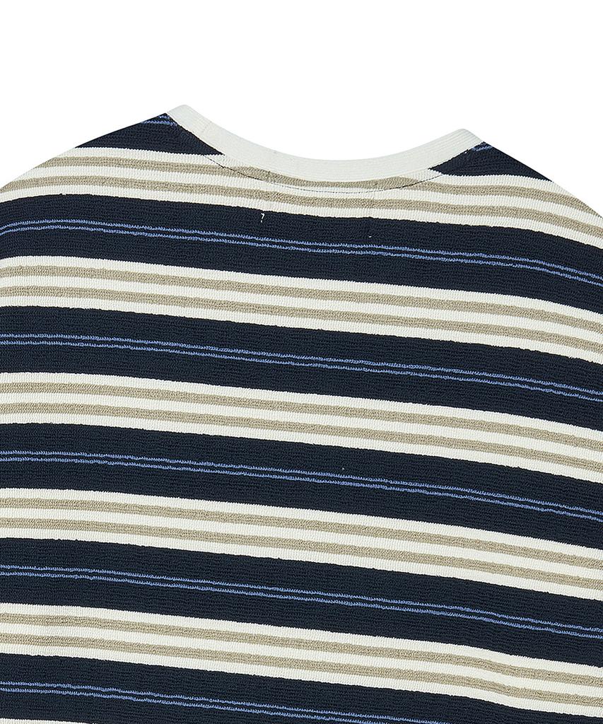 BEYOND CLOSET [Collection Line] Airy Stripe Short Sleeve Knit Navy
